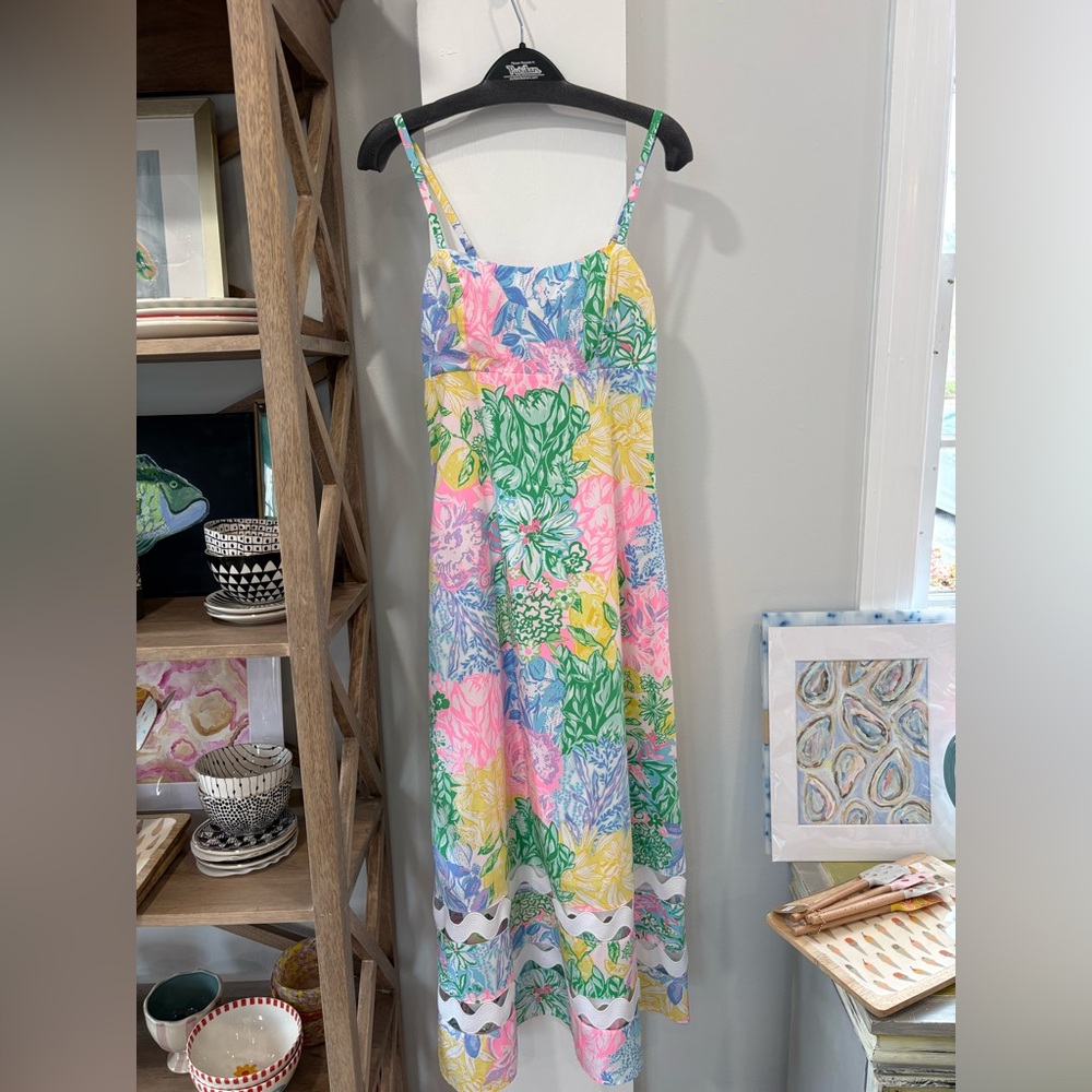EUC Lilly Pulitzer Floral Midi Dress in Pink, Yellow, Green, Blue